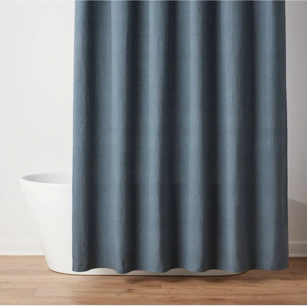 Waffle Weave Shower Curtain Dark Blue- Threshold
